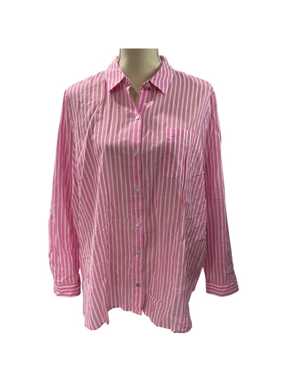 J. Jill Button Front Shirt Women's Size Large Lightweight Cotton Vertical Stripe